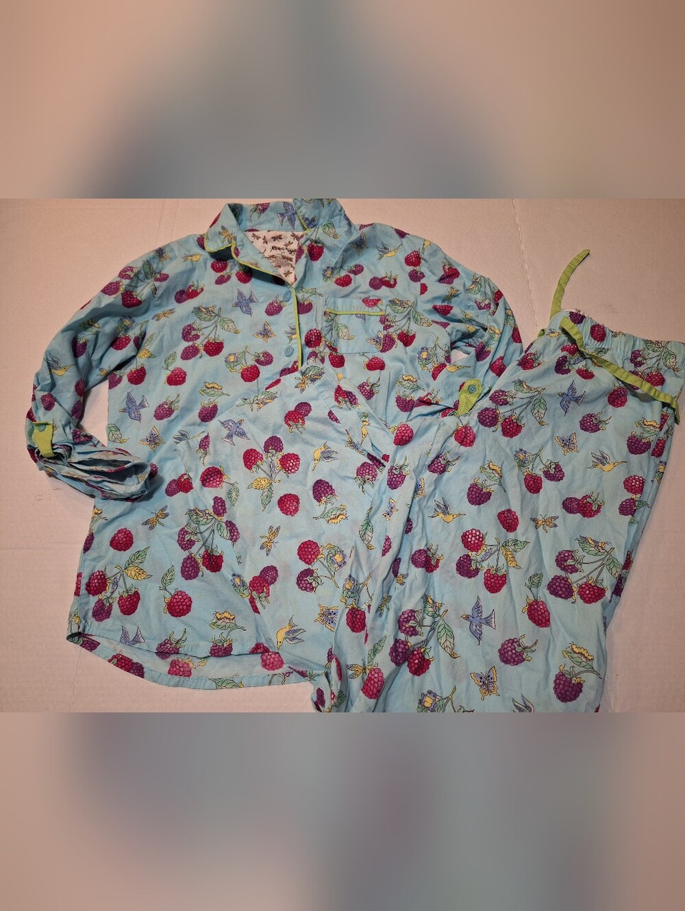 Nick & Nora Bluebird Raspberry Cotton Pajama Set Size Small Rare